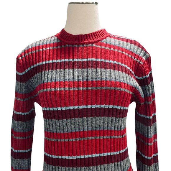 LOGG Striped Knit Sweater Womens Small Red Gray Ribbed Pullover Fall Winter Cozy - Picture 4 of 8